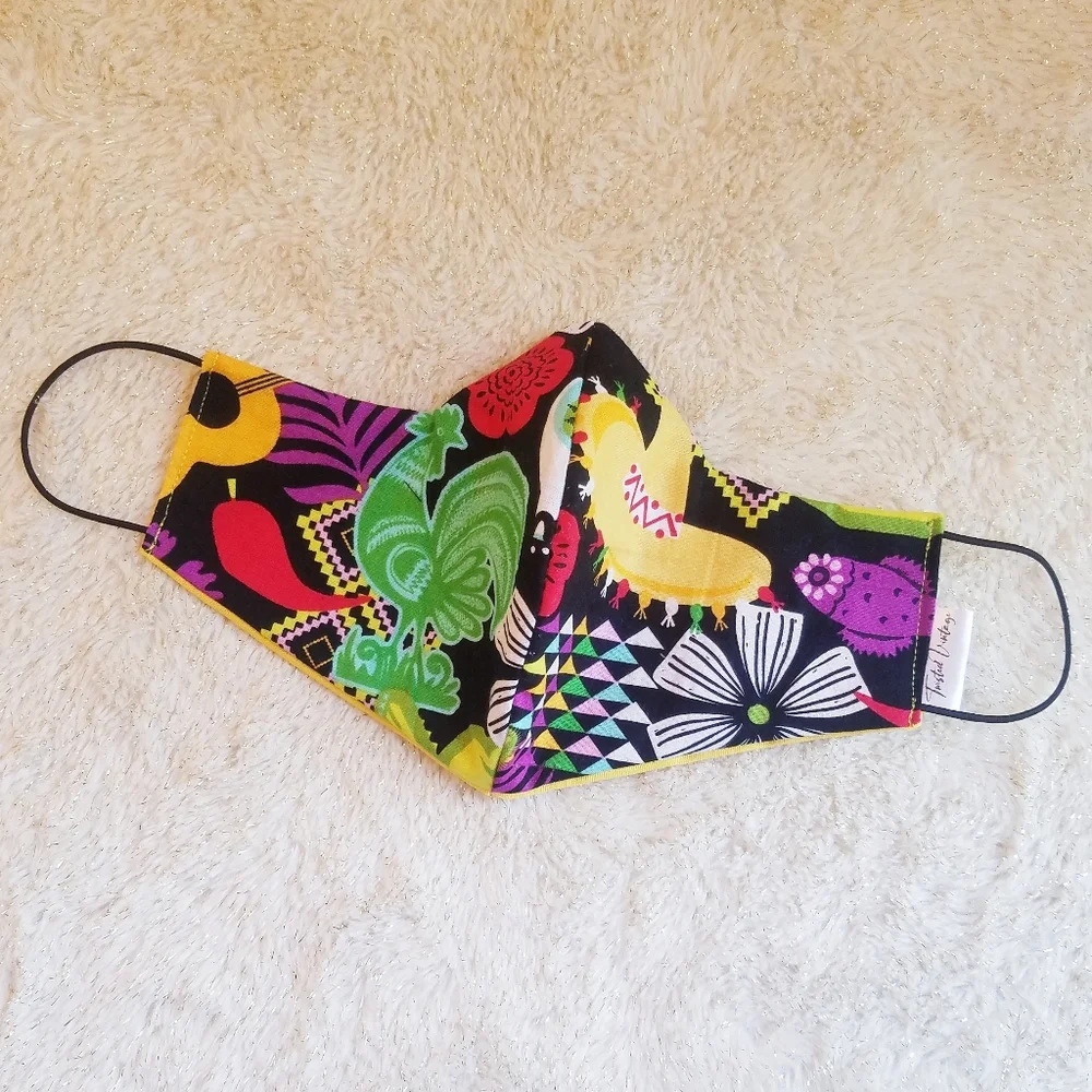 Mexican Party Fiesta Rooster Sombrero Handmade Reversible Unisex Face Mask
